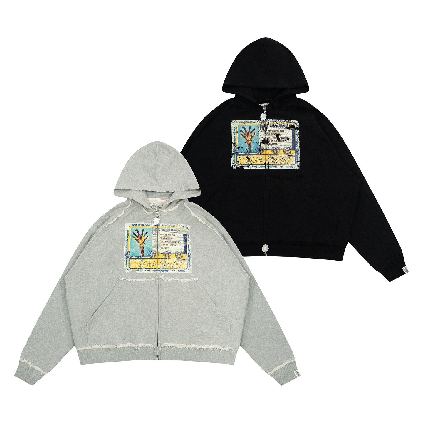 GRAF&WU Tribute Old Dreads ID Giraffe Themed Frayed Vintage Hoodie
