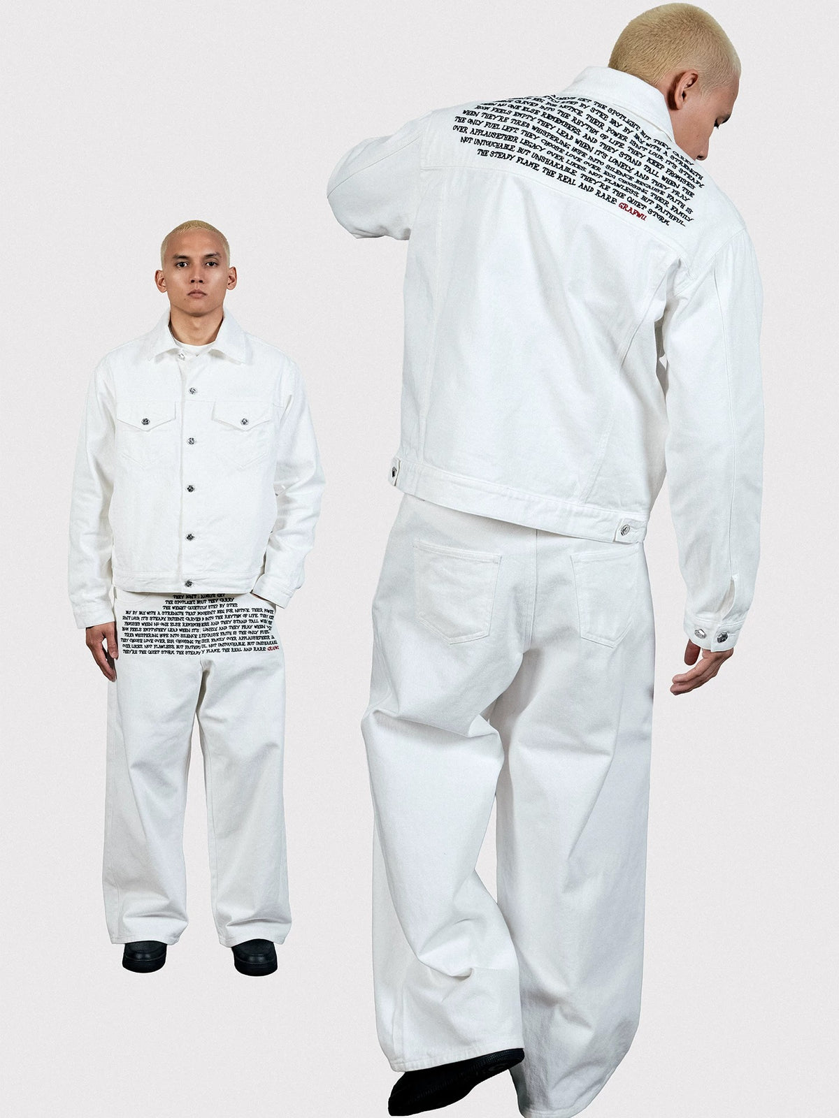 GRAF&WU Embroidered Poem Chenille Denim Jacket