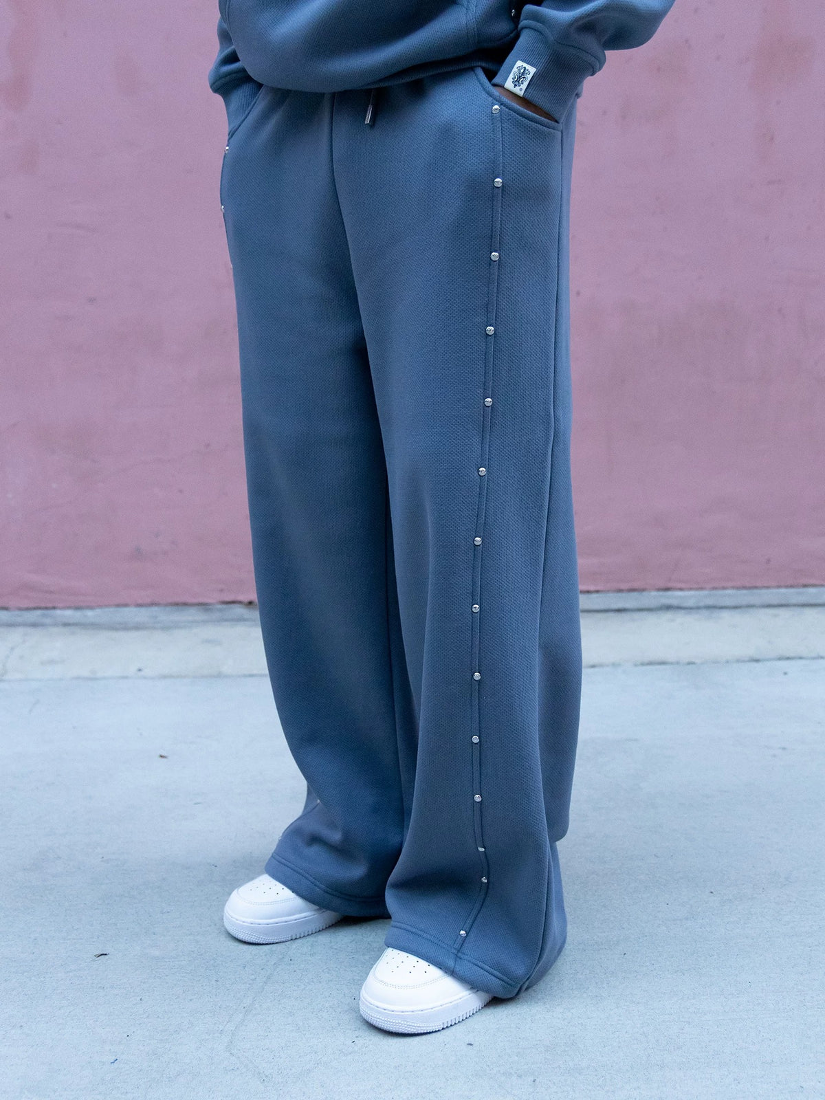 GRAF&WU Studded Design Streetwear Casual Fleece Trousers