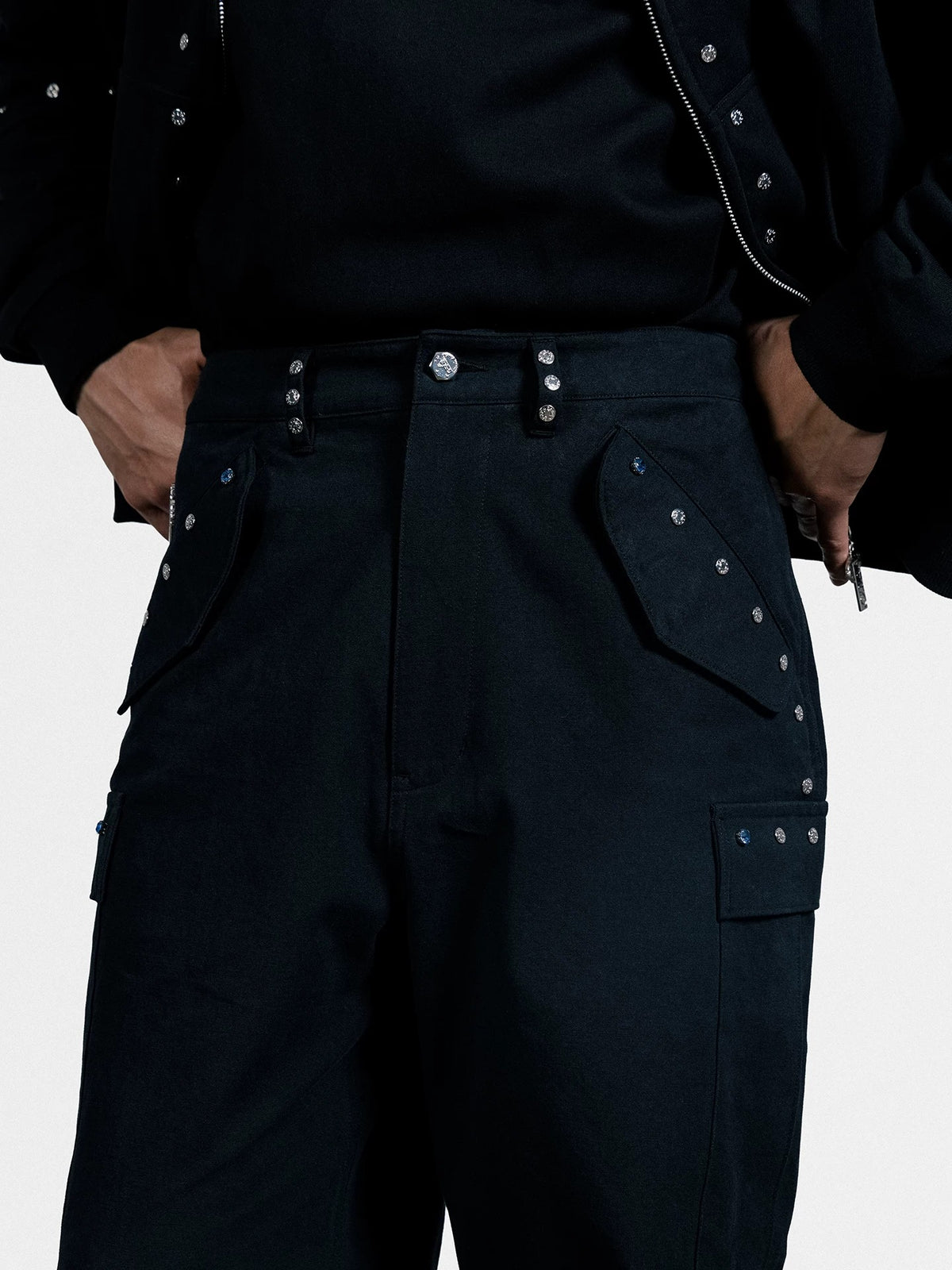GRAF&WU Riveted Blue Rhinestone design Streetwear M65 Pants
