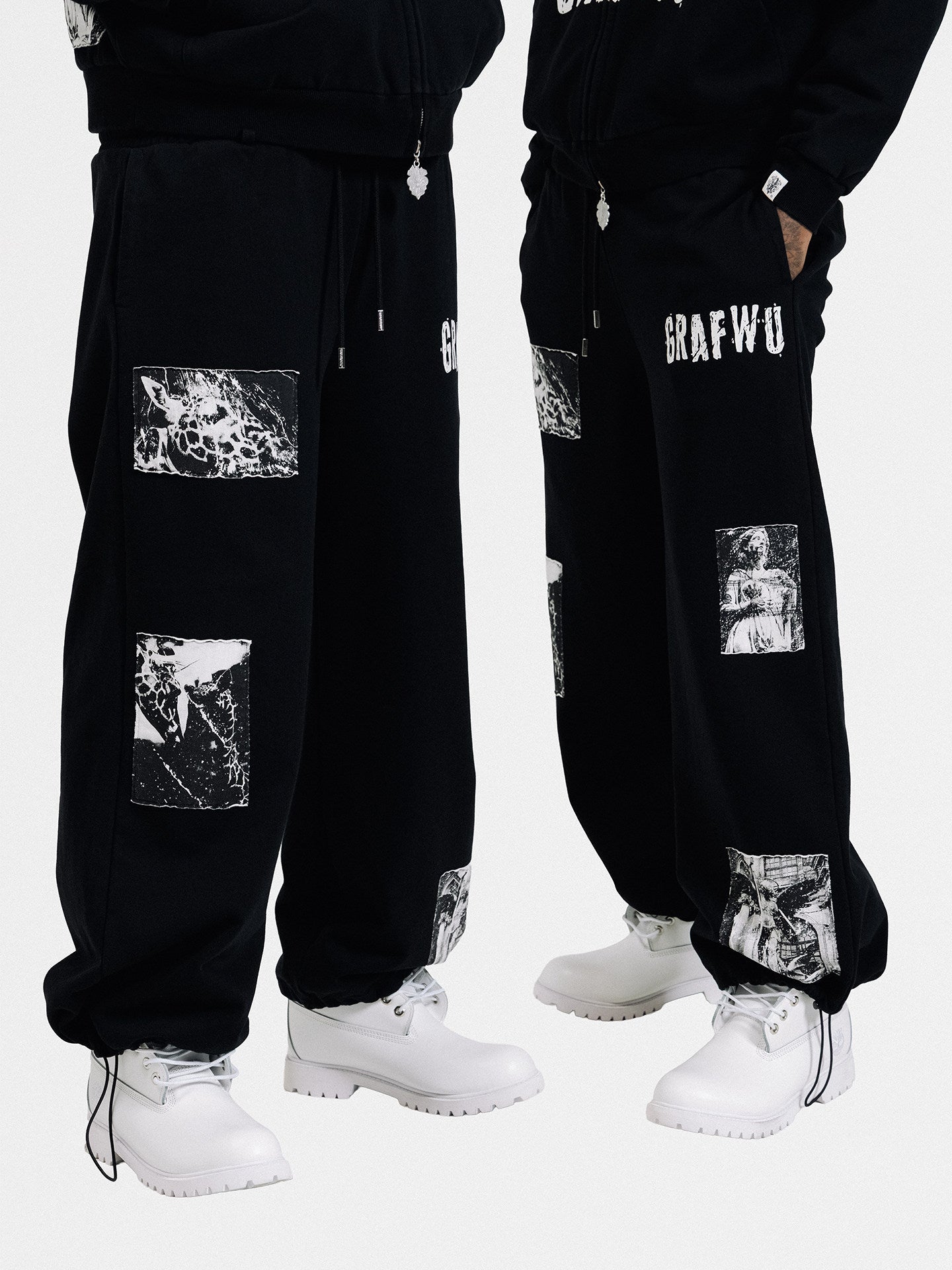 GRAF&WU Vintage Comic Patch Grunge Design Oversize Hip Hop Sweatpants