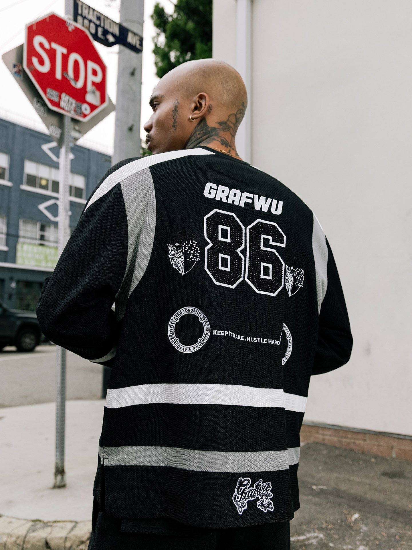 GRAF&WU Urban Gangsta Long Sleeve Shirt Giraffe Angel Thick Ice Hockey Jersey