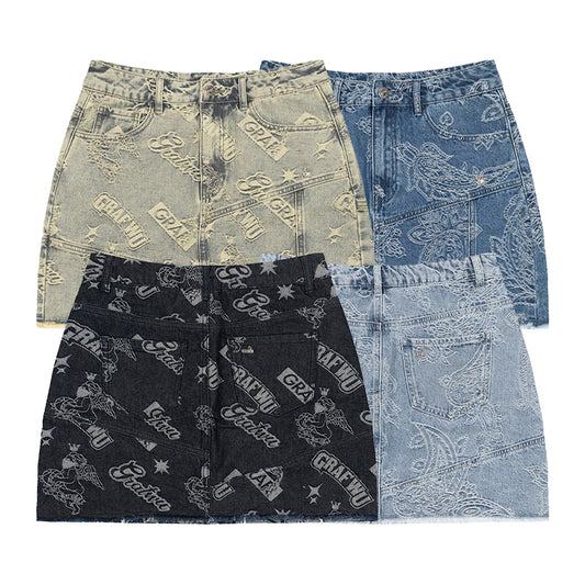 GRAFWU Jacquard Denim Mini Skirt
