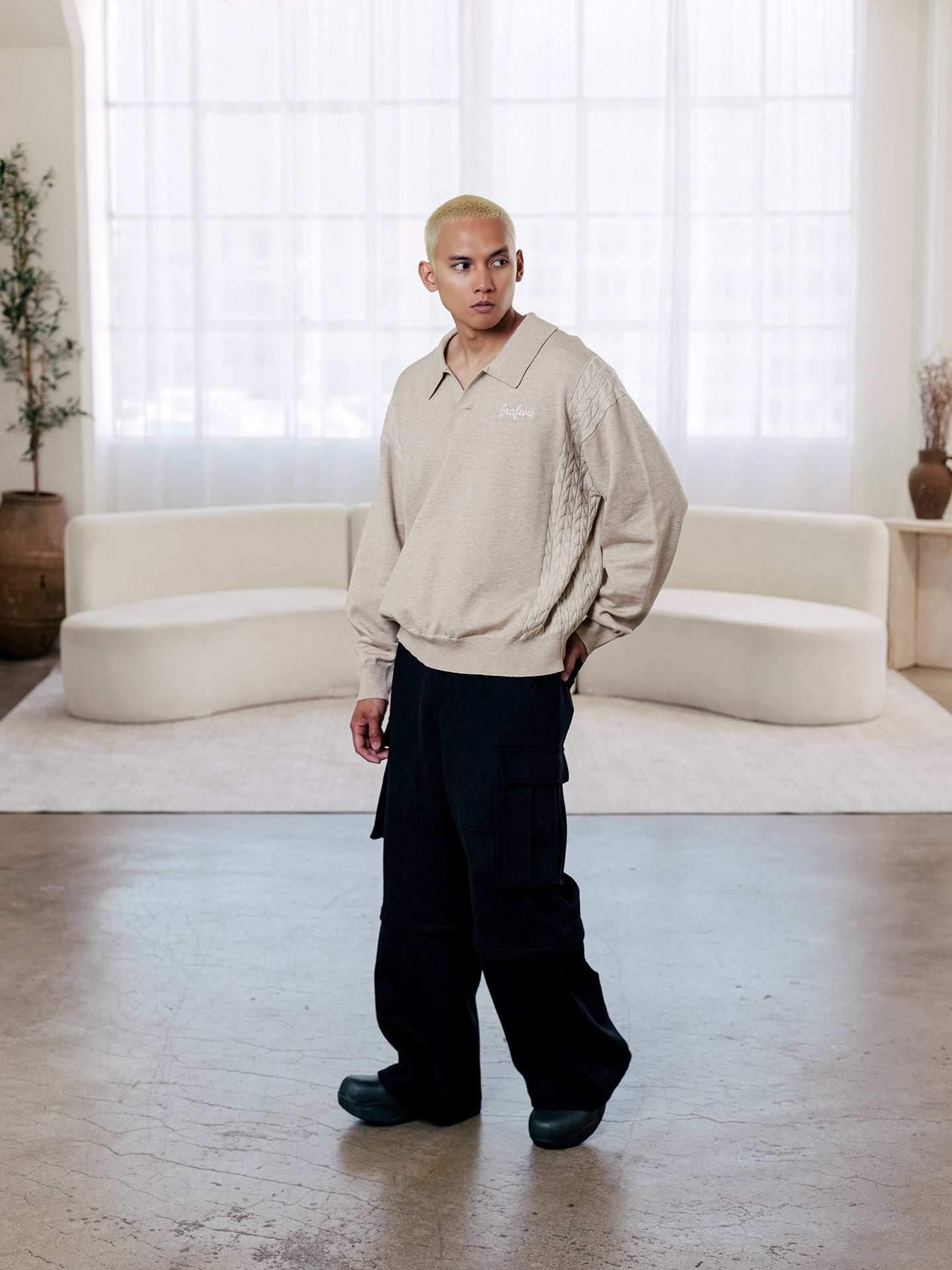 GRAF&WU Fashion Woolen Thick Cargo Pants