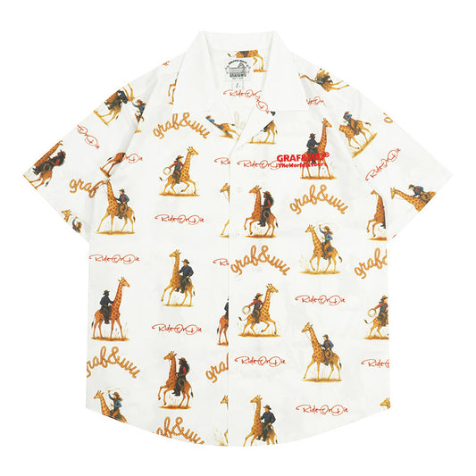GRAF&WU Western Cowboy Giraffe Print Cozy Short-Sleeve Shirt