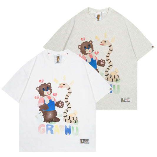 GRAF&WU【Giraffe Fable】Farmer Bear and Snake Streetwear Cool Touch T-Shirt