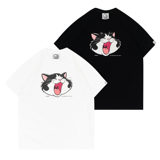 GRAF&WU Retro Crackle Print Cat Pattern T-shirt