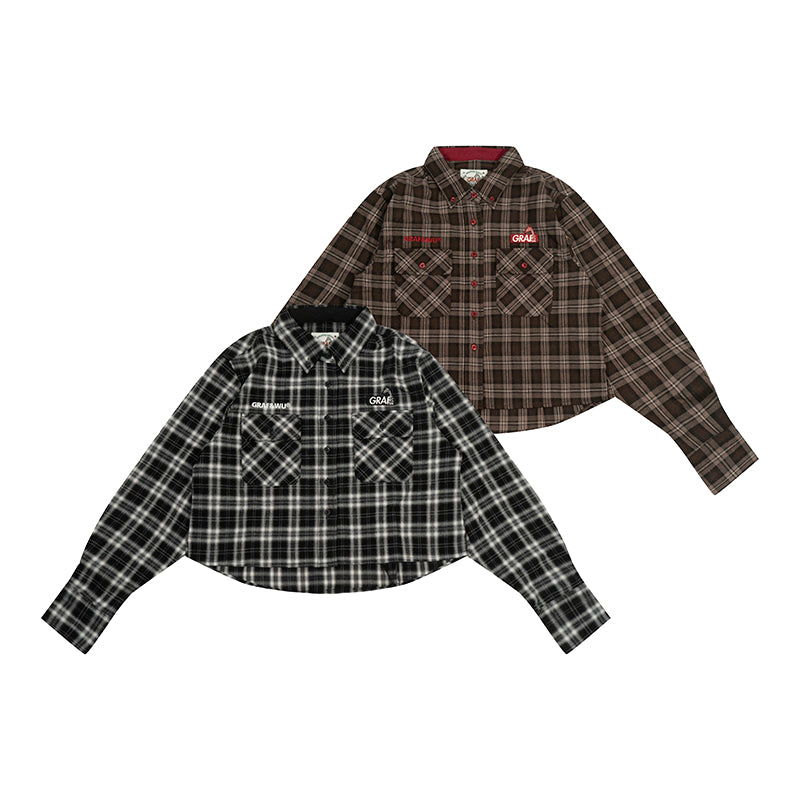 GRAF&WU Hot Girl's Ultra-Short Plaid Giraffe Retro Shirt