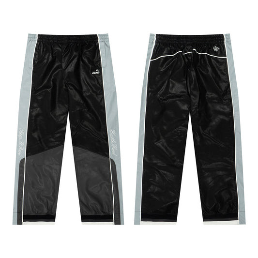 GRAF&WU Retro Patchwork Style Black Warrior Sports Leather Pants