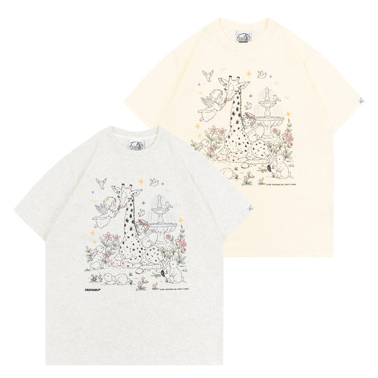 GRAF&WU Pearl Giraffe Garden Angel Floral Hand-painted T-shirt