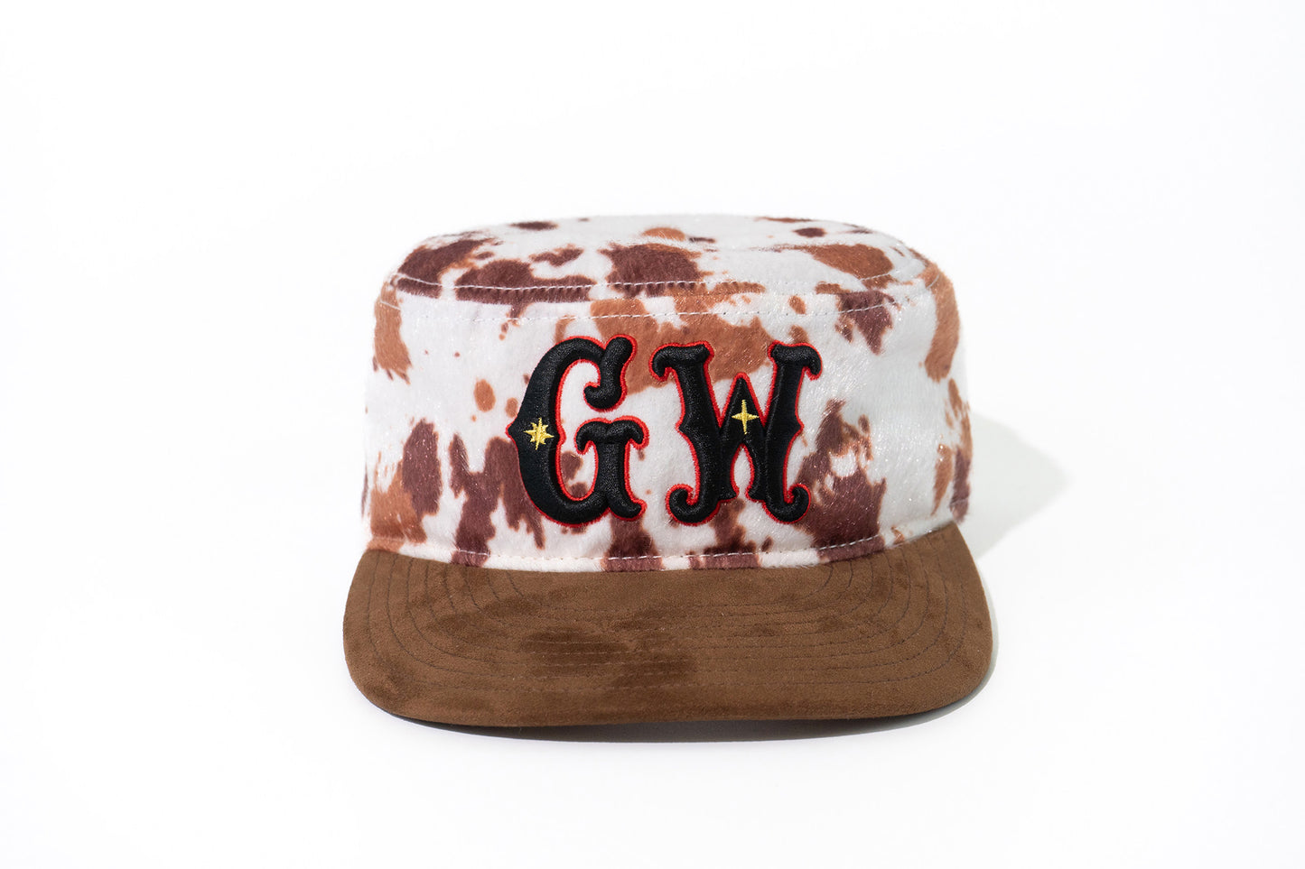 GRAF&WU Faux Pony Fur GW Embroidered Suede Western Style Flat-top Cap