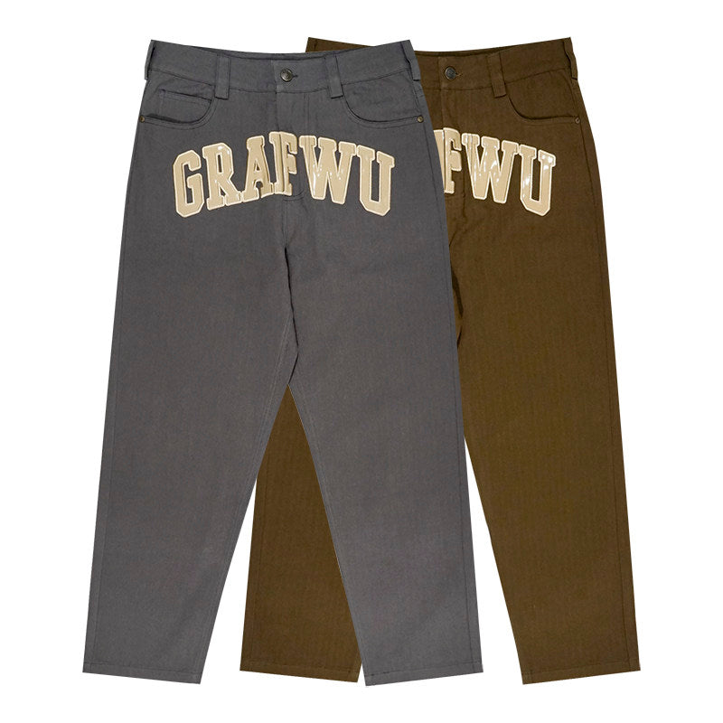 GRAF&WU Vintage Leather-Lettered Brass Buckles Cargo Pants