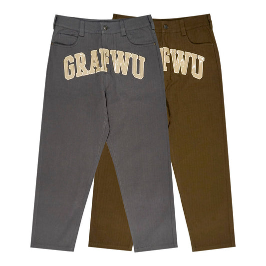 GRAF&WU Vintage Leather-Lettered Brass Buckles Cargo Pants