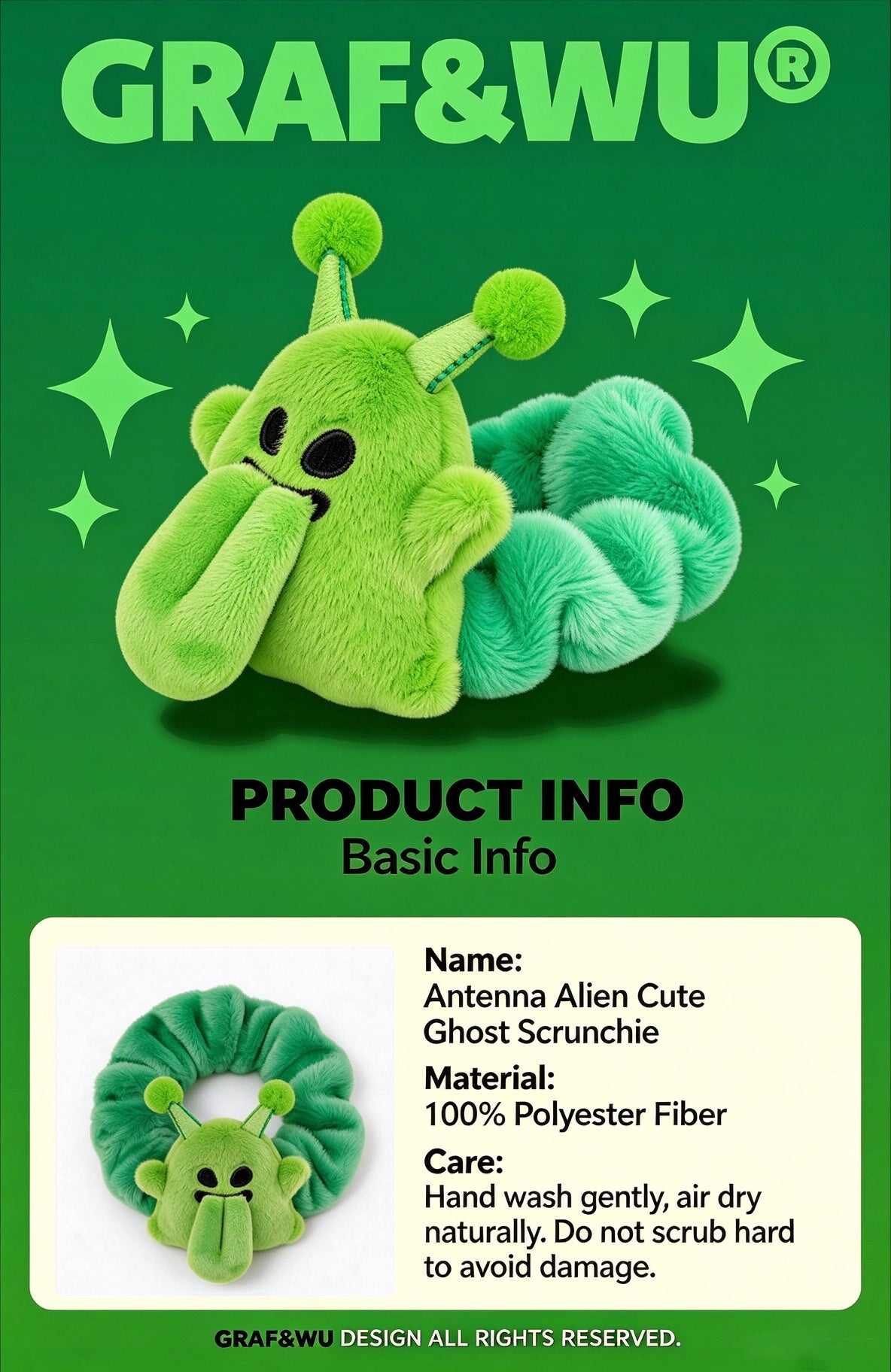 GRAF&WU Cute Alien Plush Scrunchie Soft Halloween Hair Tie