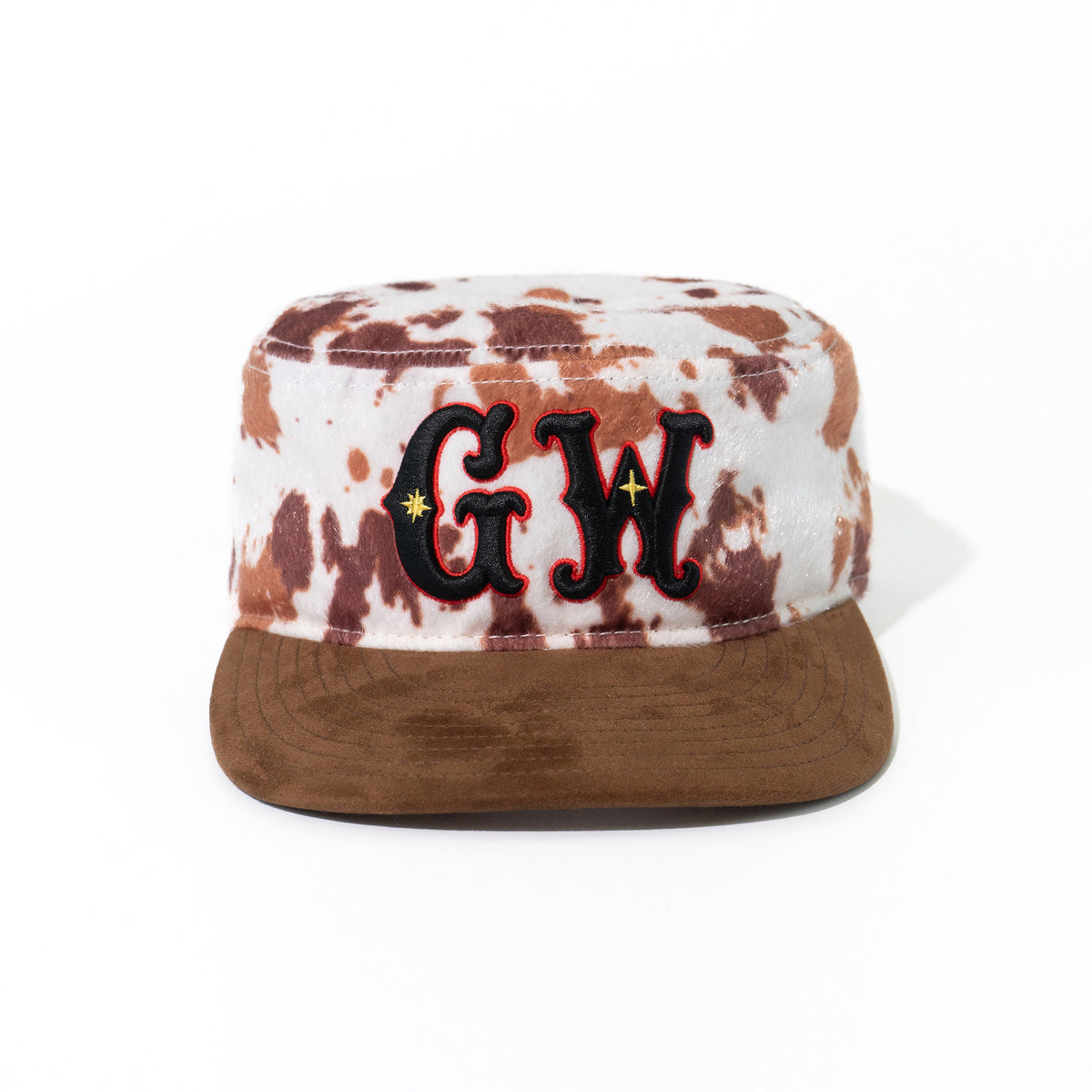 GRAF&WU Faux Pony Fur GW Embroidered Suede Western Style Flat-top Cap