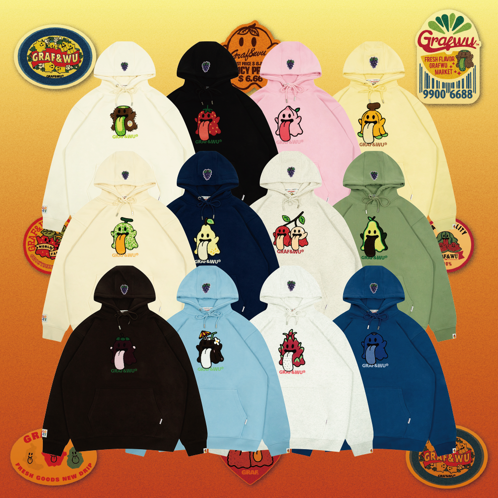 GRAF&WU Fruit Cute Ghost Towel Embroidery Fleece Hoodie