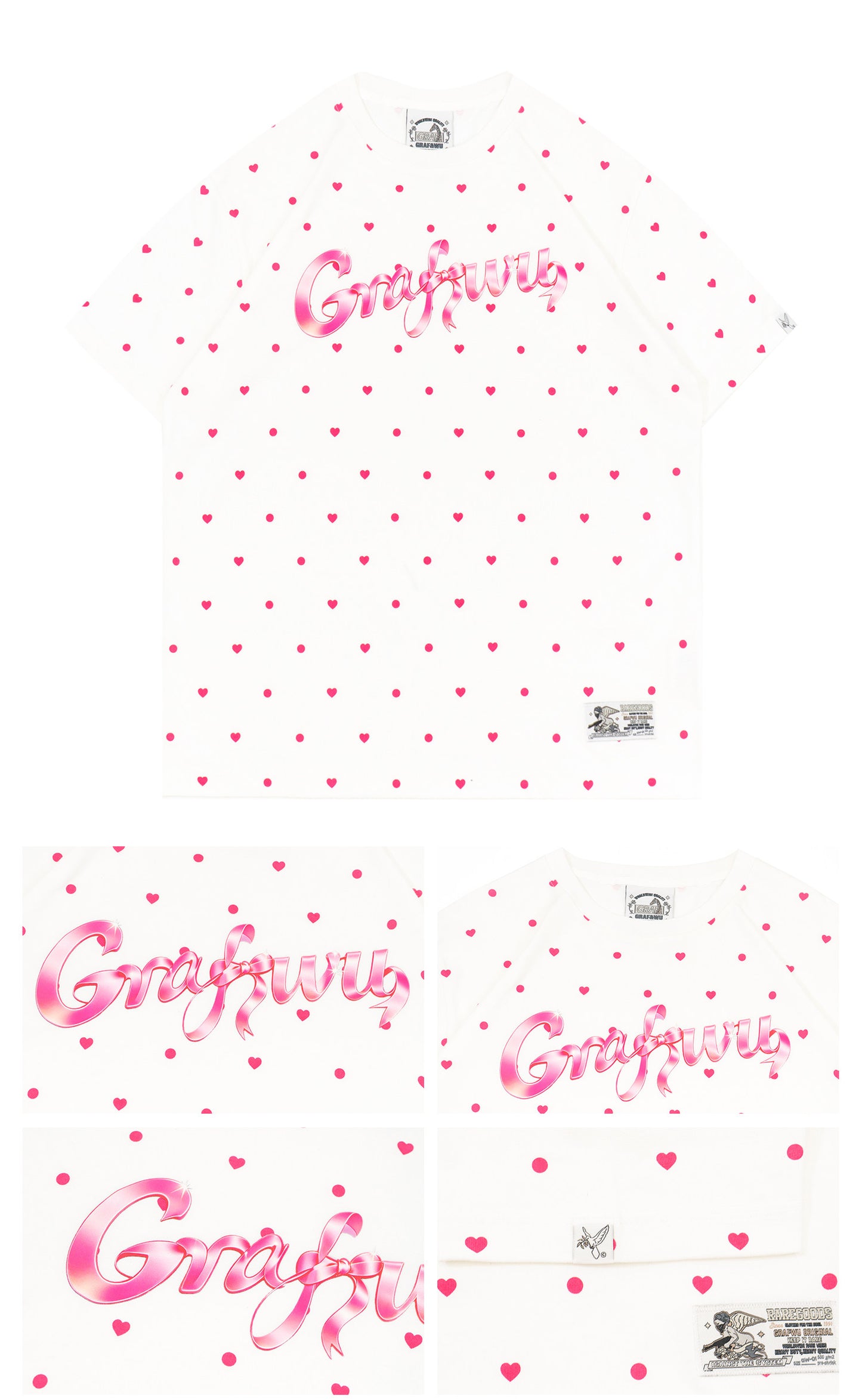 GRAF&WU Pink Ribbon Letter Mini Heart Polka Dot Cozy T-shirt