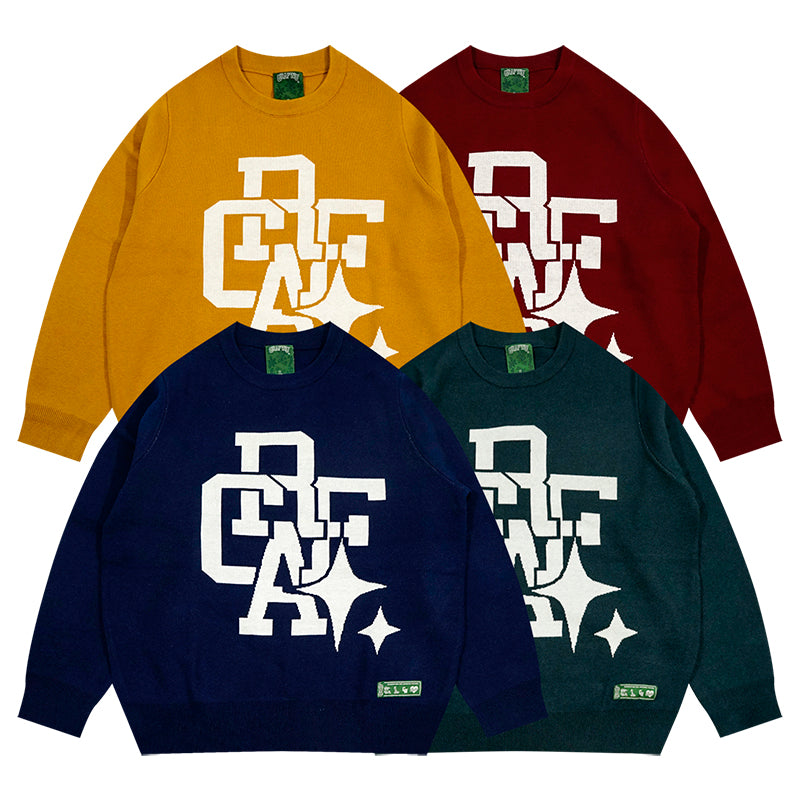 GRAF&WU Preppy Style Latter Crew Neck Knit Sweater