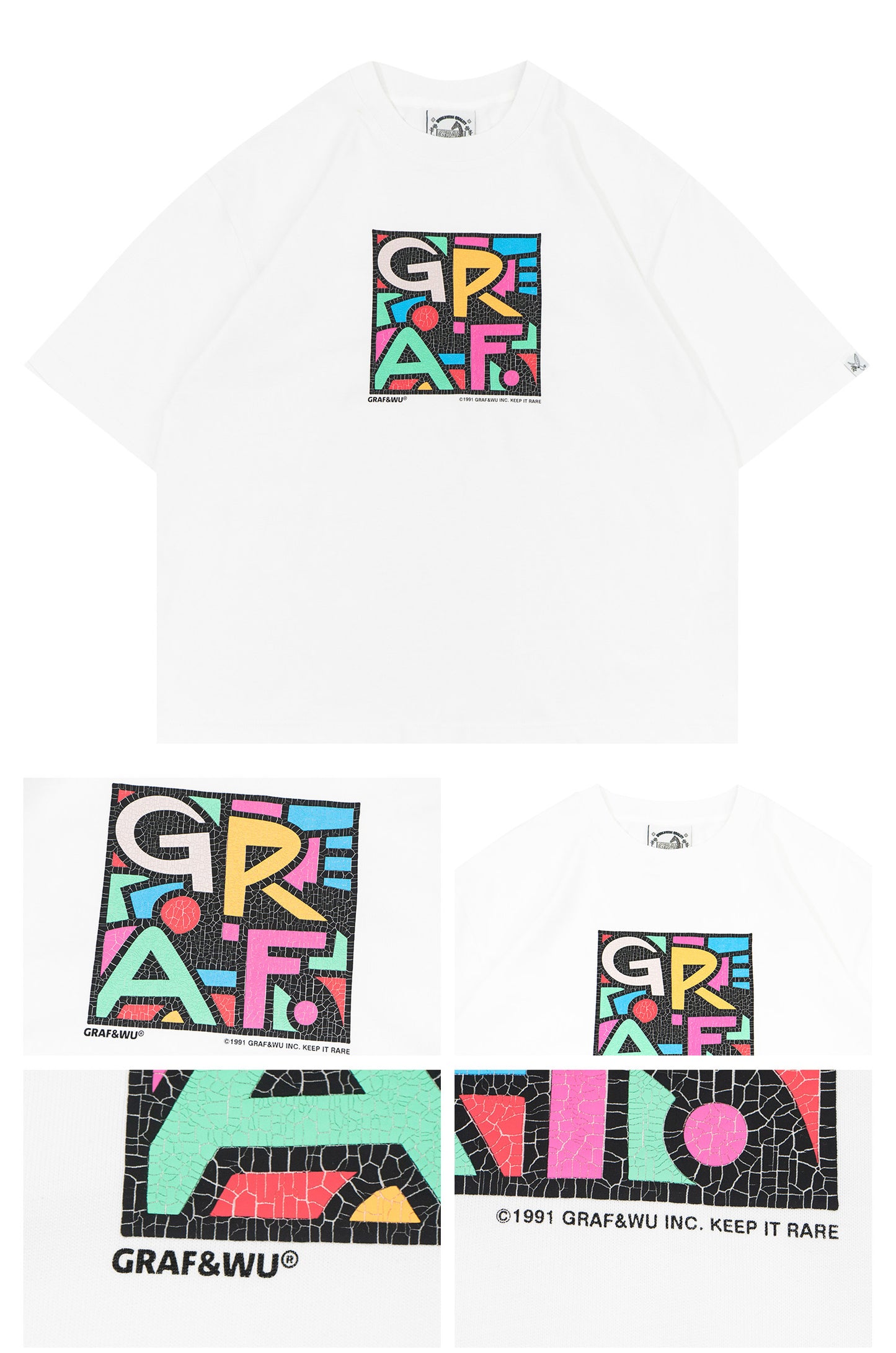 GRAF&WU Vintage Distressed Cracked Abstract Letter Art Print T-shirt