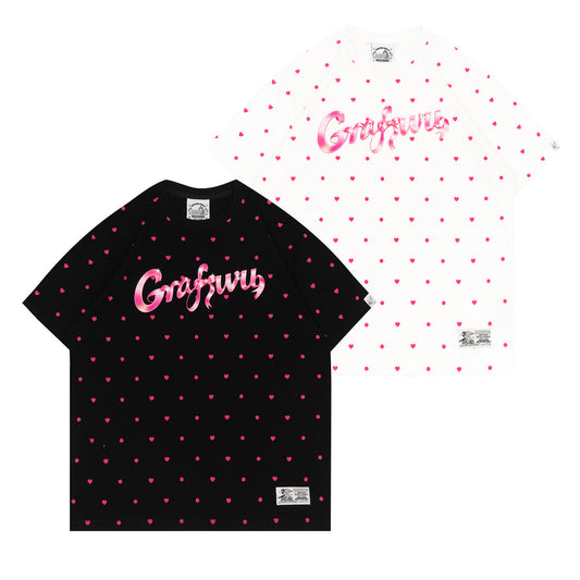 GRAF&WU Pink Ribbon Letter Mini Heart Polka Dot Cozy T-shirt