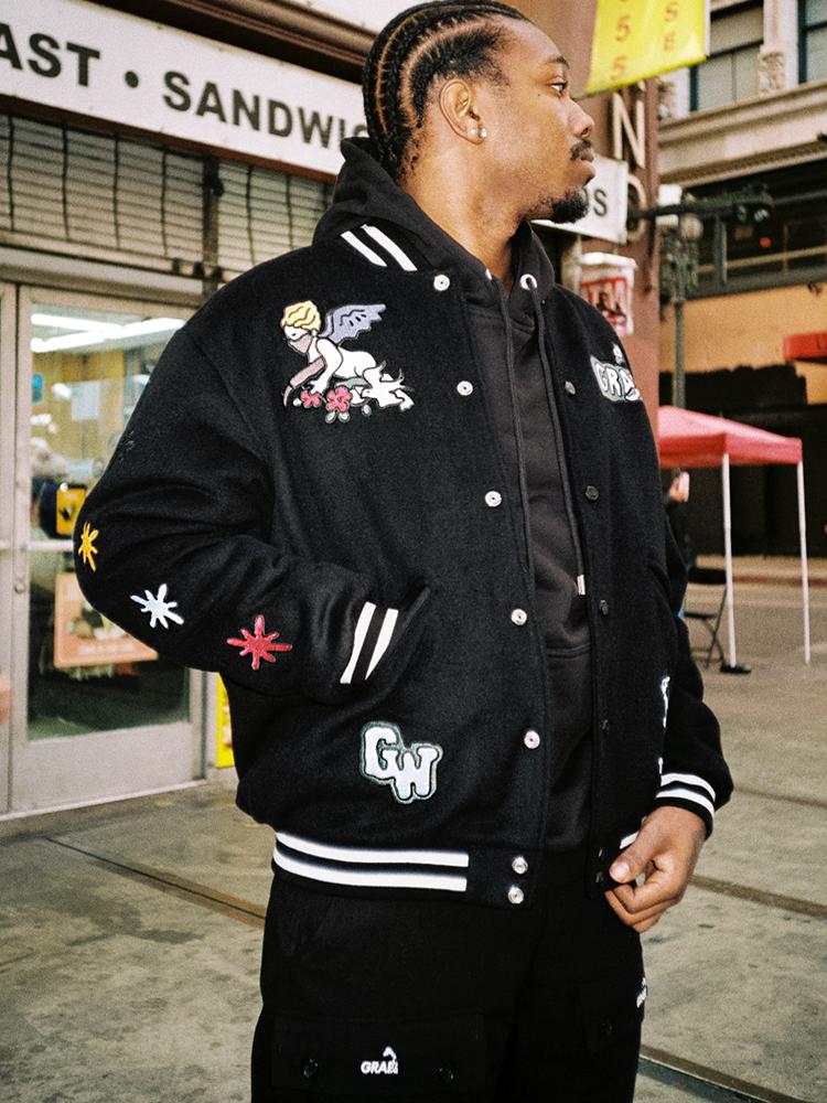GRAF&WU Embroidered Angel Giraffe Thick Baseball Jacket
