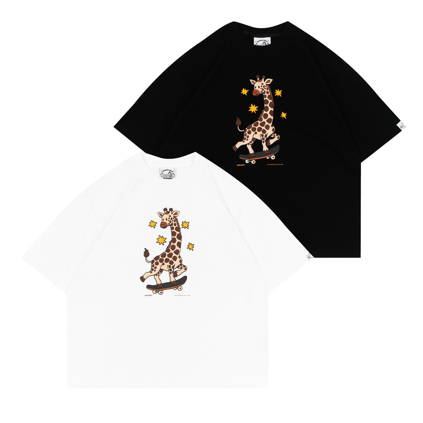 GRAF&WU Street Skateboard Cartoon Star Giraffe Art Boxy Fit T-shirt