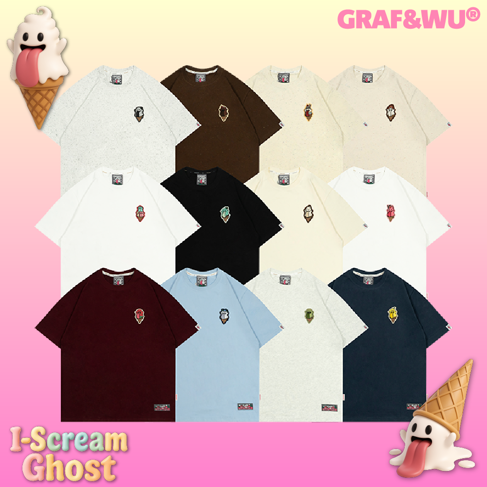 GRAF&WU T-Shirts Ice Cream Cute Ghost T-Shirt Fashion Cotton Short-Sleeved Men Women Casual Short Sleeve Summer T-Shirts For Ice Cream Lovers