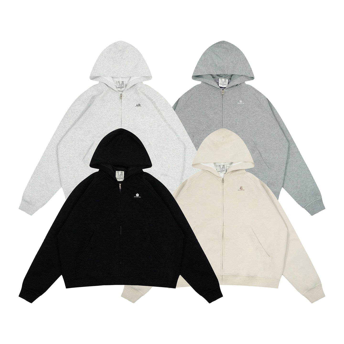 GRAF&WU Little Angel Cute Ghost Giraffe Satin Lining Zip-up Hoodie