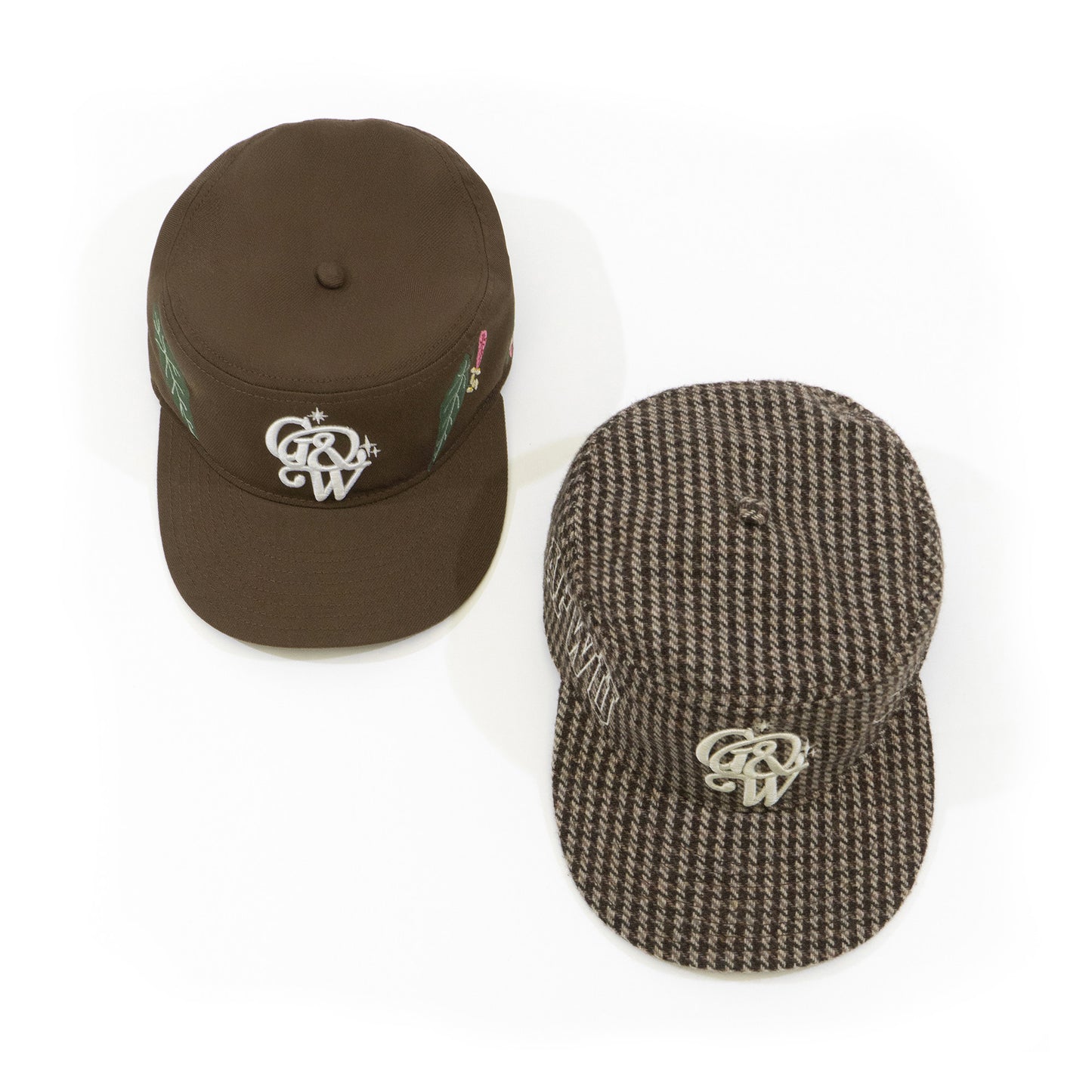 GRAF&WU Houndstooth Design Green Plant Embroidery Streetwear Cap