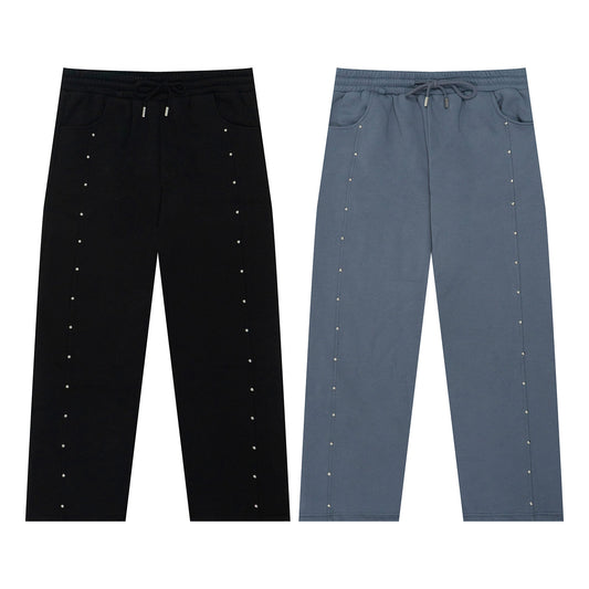 GRAF&WU Studded Design Streetwear Casual Fleece Trousers