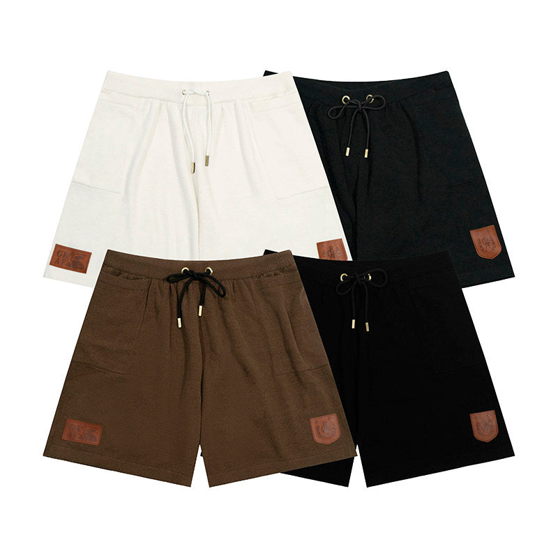 GRAF&WU Leather Dragon Label Chenille Knit Solid Sports Shorts