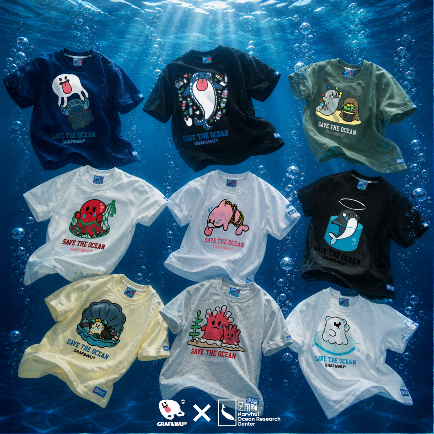 GRAF&WU Protect Ocean Nature Themed Cute Ghost T-shirt