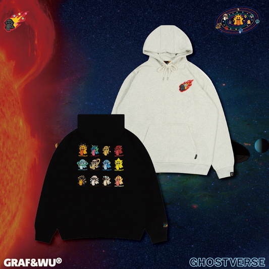 GRAF&WU Solar System 12 Planets Cute Ghost Character Hoodie