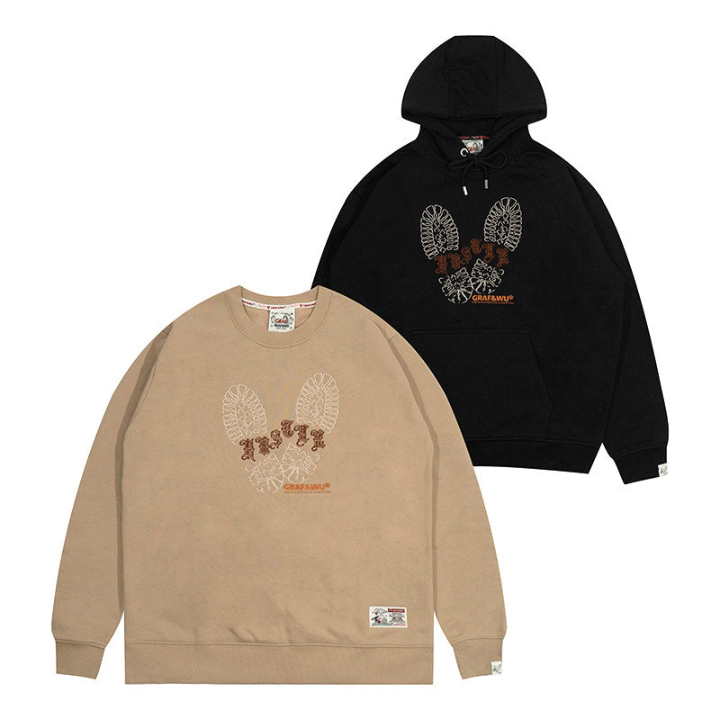 GRAF&WU Hustle Shoeprint Fleece Hoodie Fashion Streetwear Sweatshirt