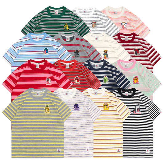 GRAF&WU OG Cute Ghost Angel Devil Embroidered Colorful Striped T-Shirt