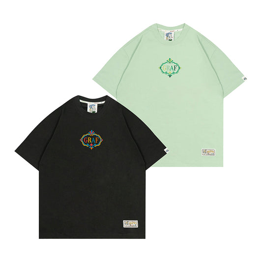 GRAF&WU Coil Retro Embroidery Nepalese Decorative Style Logo T-Shirts