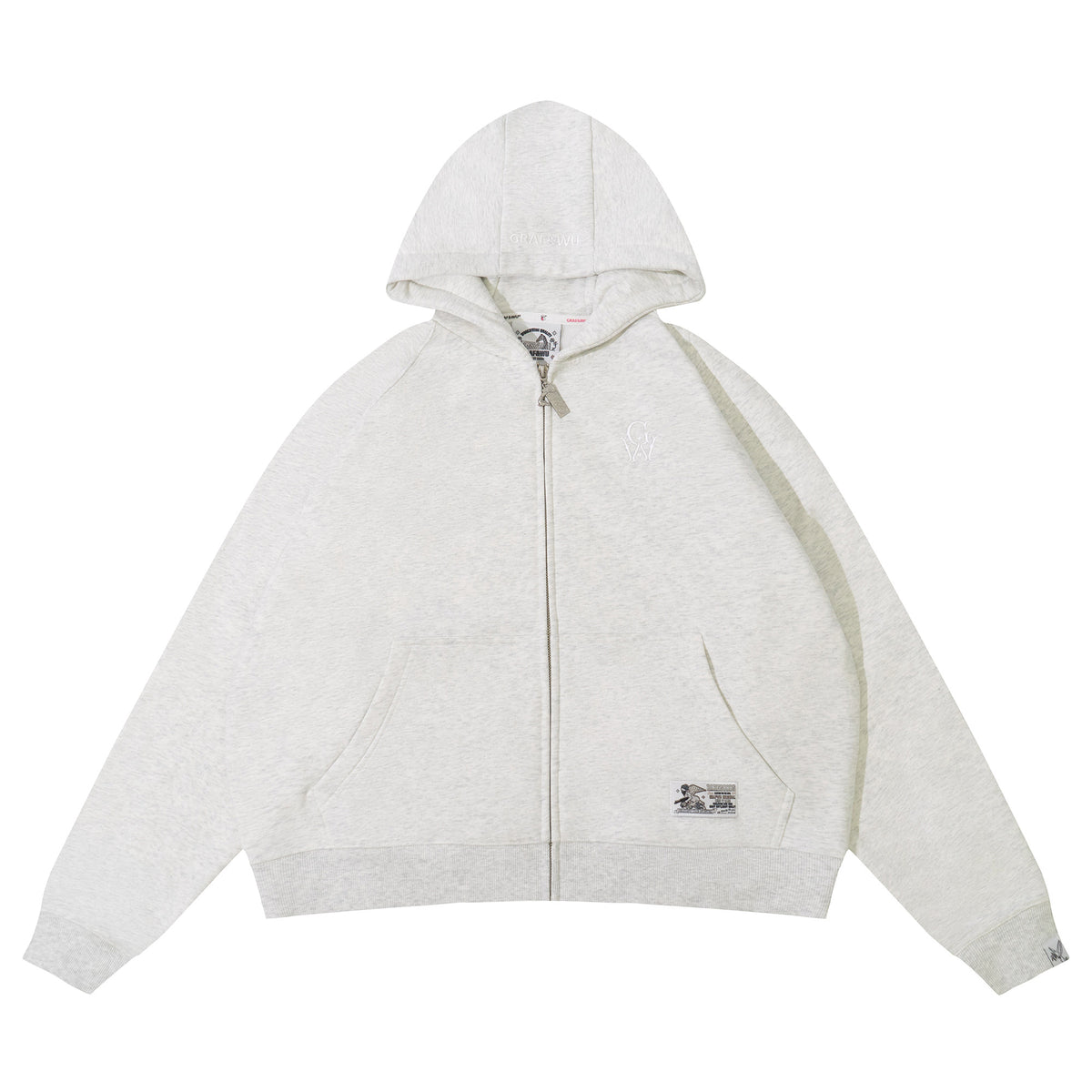 GRAF&WU Loose-Fit Embroidered Fleece Zip-Up Hoodie