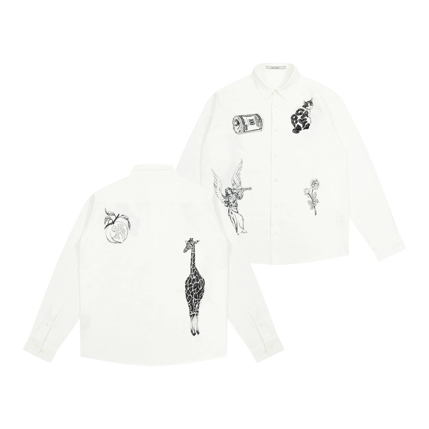 GRAF&WU Sketch Cat Giraffe Money Graphic Fashion Shirts