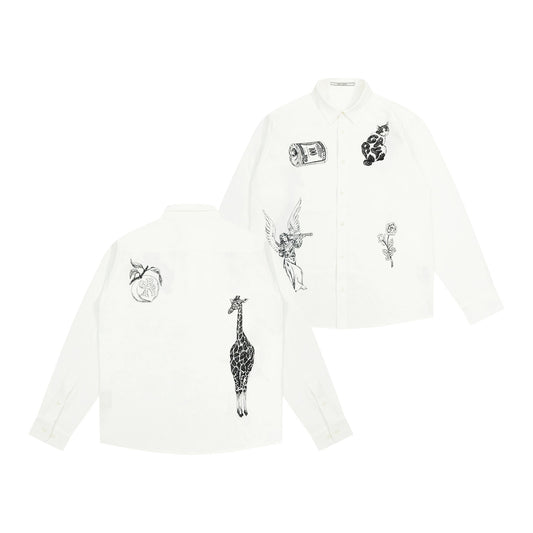 GRAF&WU Sketch Cat Giraffe Money Graphic Fashion Shirts