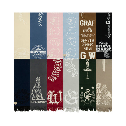 GRAF&WU Cute Ghost Doberman Letter Tassel Scarf