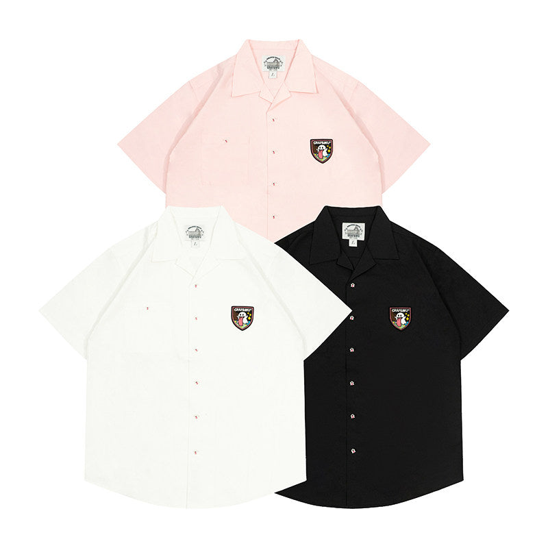 GRAF&WU Fun Button Embroidered Patch Vacation Polo T-shirt