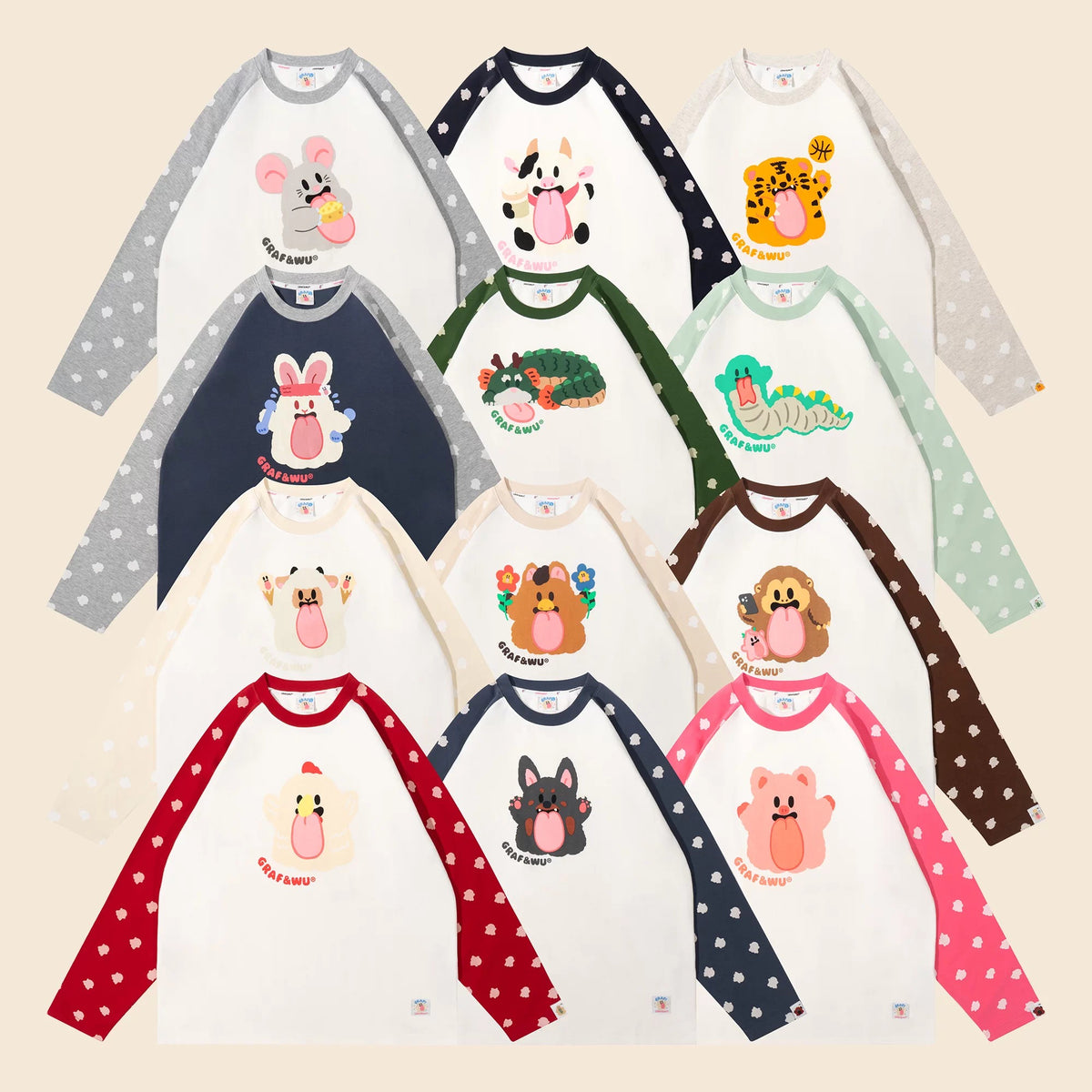 Chinese Zodiac Ghost Raglan Long Sleeve Tee | GRAF&WU