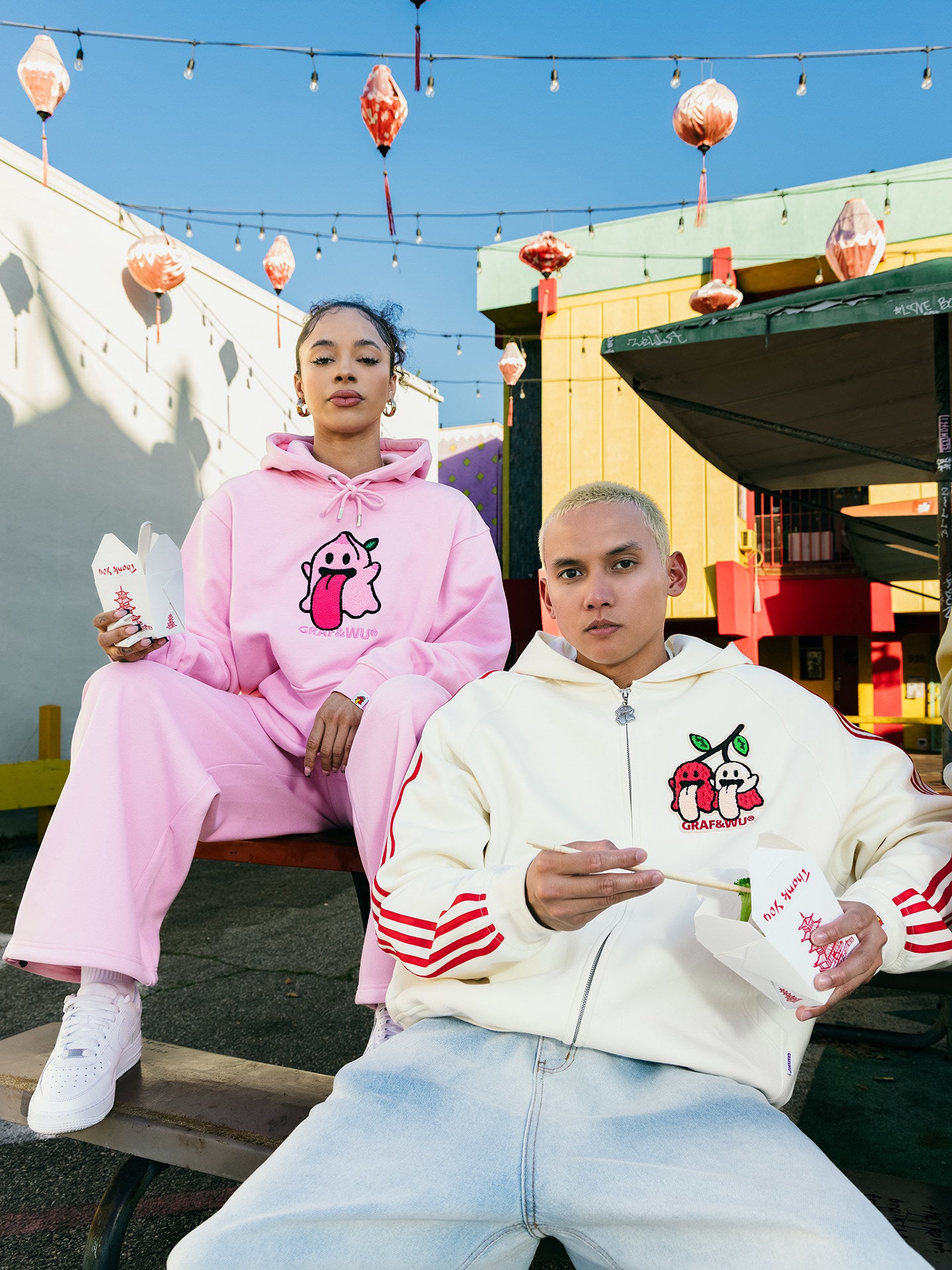 GRAF&WU Fruit Party Peach Lychee Banana Cute Ghost Thin Zip-up Hoodie