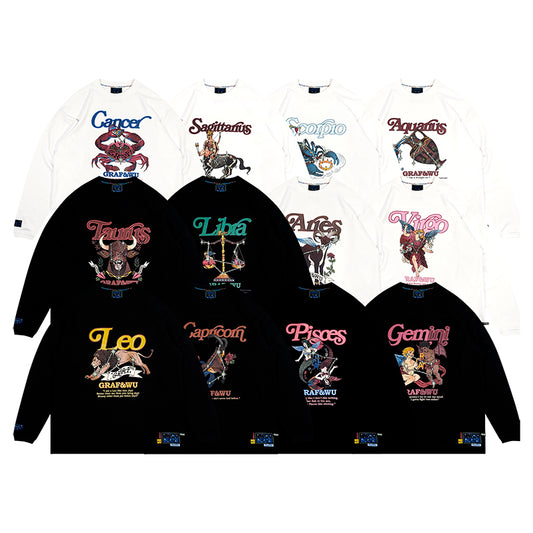 GRAF&WU 12 Signs Rap Lyrics Embroidery Print Long-sleeved Shirt