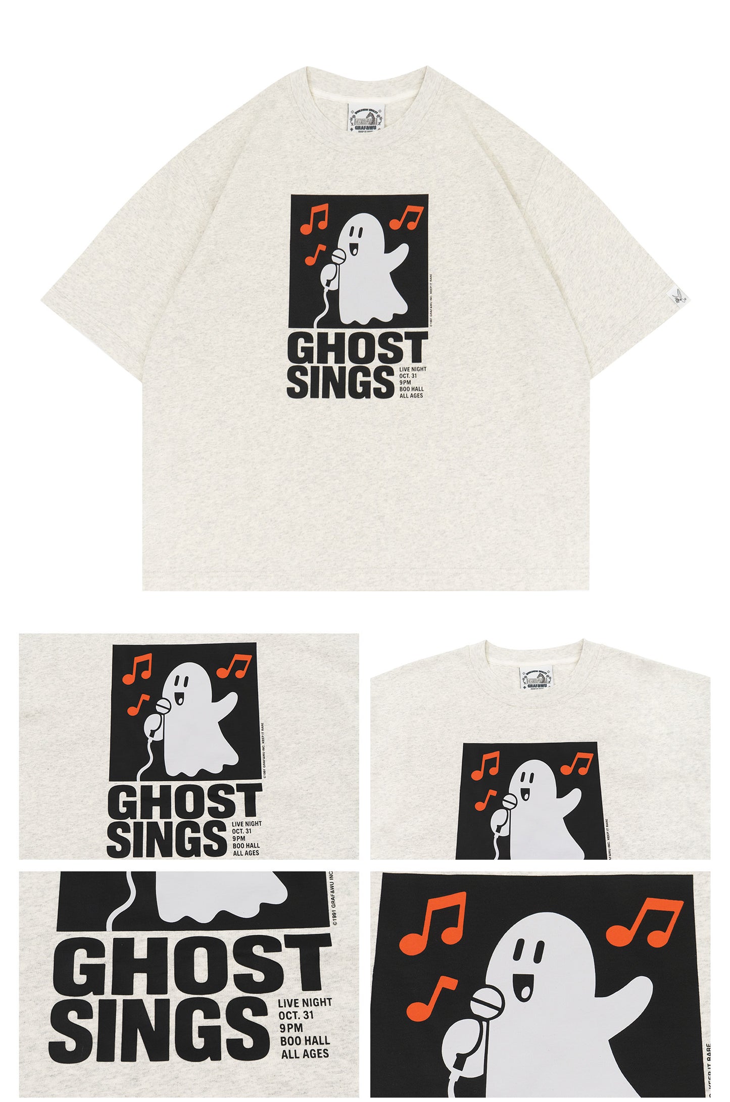 GRAF&WU Ghost Sing Retro Ghost Concert Live Poster Print T-shirt