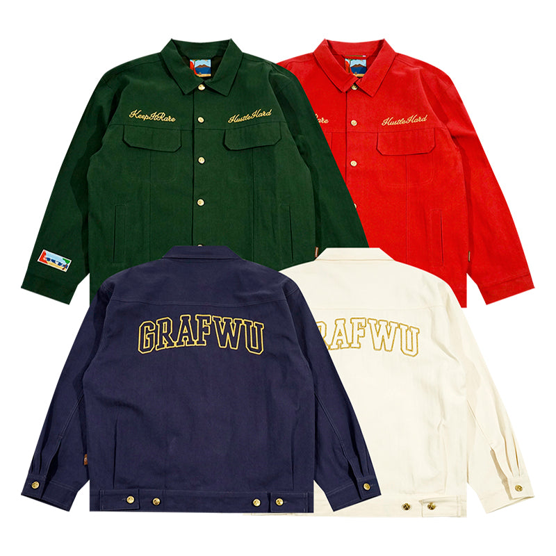 GRAF&WU Brand Letter Gold Thread Eembroidery Workwear Jacket Coat