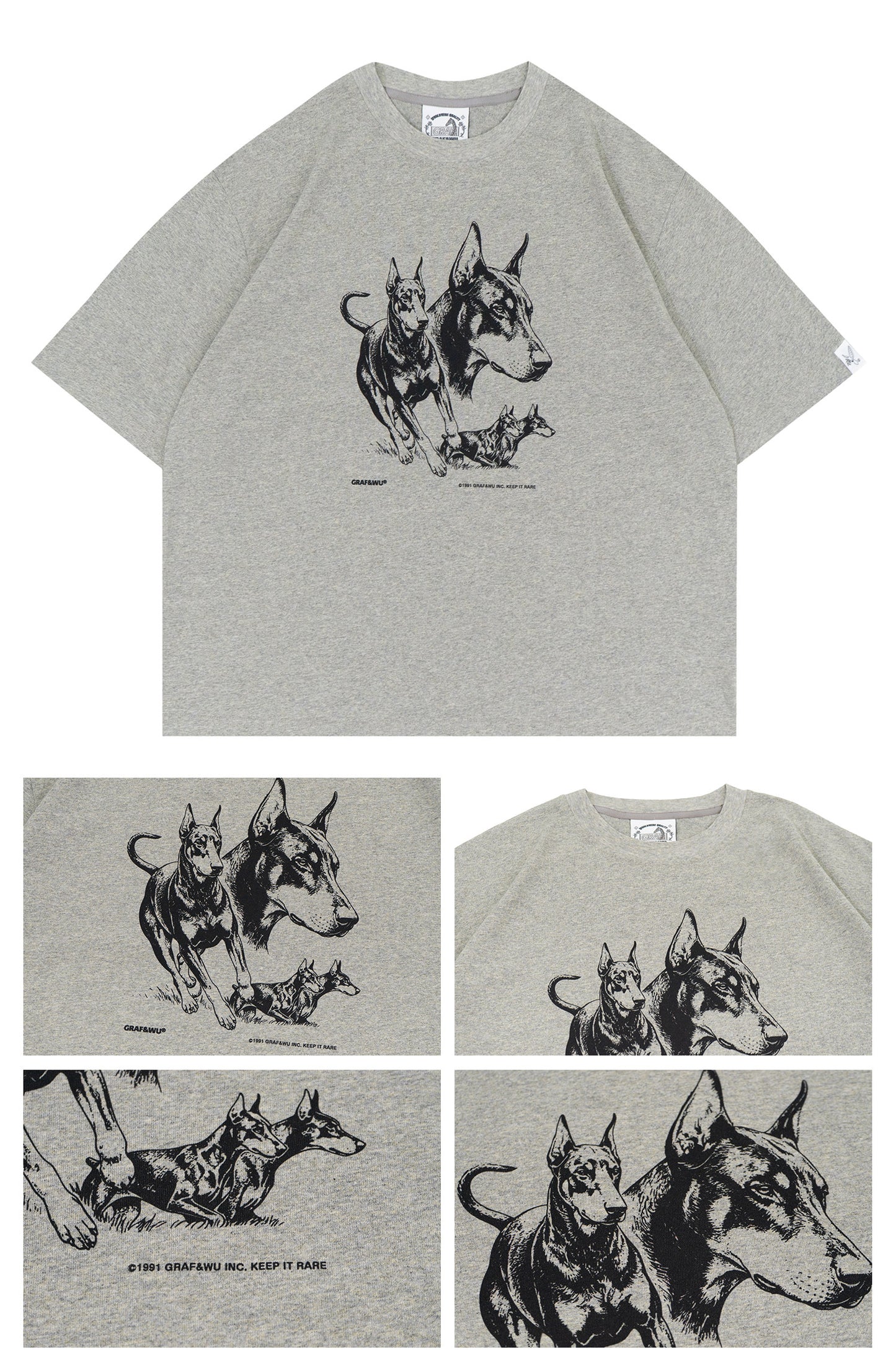 GRAF&WU Vintage Farm Doberman Sketch Boxy Fit T-shirt