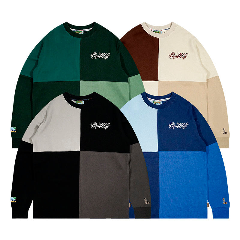 GRAF&WU Letter Embroidery Four-Patch Streetwear Long-Sleeve T-Shirt