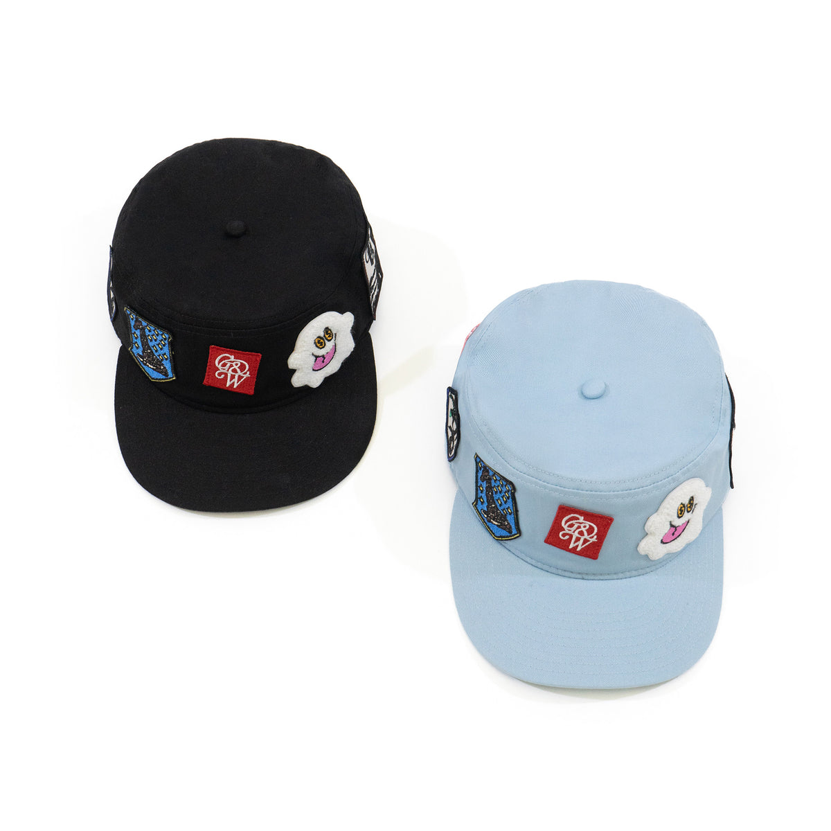 GRAF&WU Cute Patchwork Embroidered Ghost Street Flat Top Camp Cap