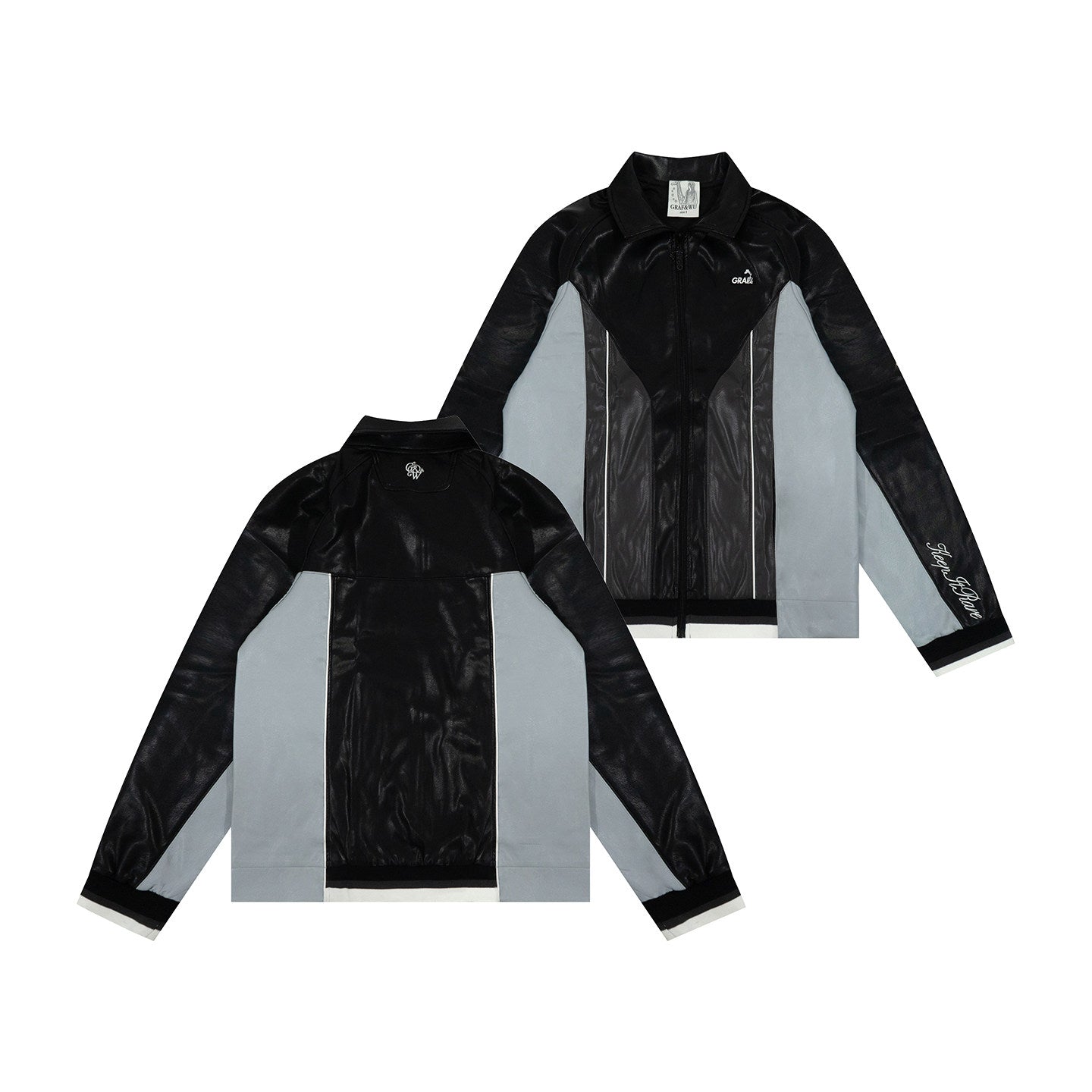 GRAF&WU Retro PU Leather Patchwork Black Warrior Sports Jacket